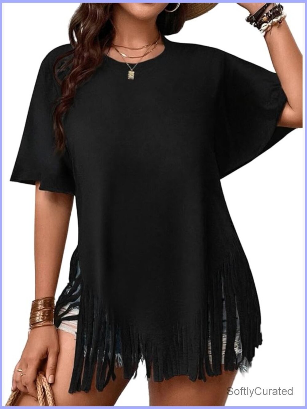 Oversized Fringe T Shirt Crew Neck Short Sleeve Tee